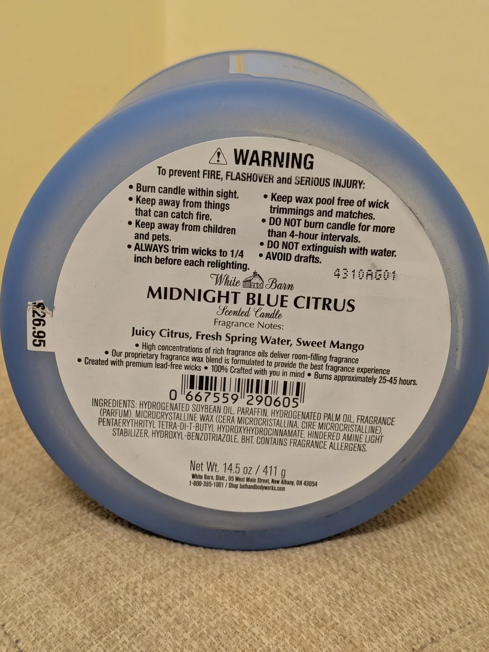 NWT White Barn Midnight Blue Citrus 3- Wick Candle